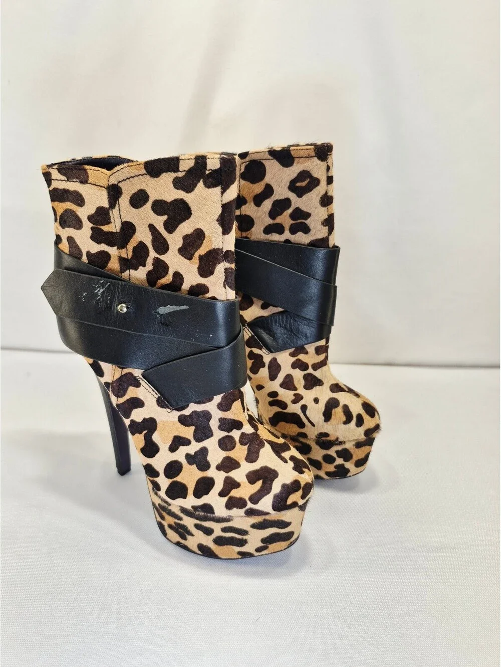 London Trash Womens 8 LT-Monsta Leather Leopard Print Platform Heels Boots